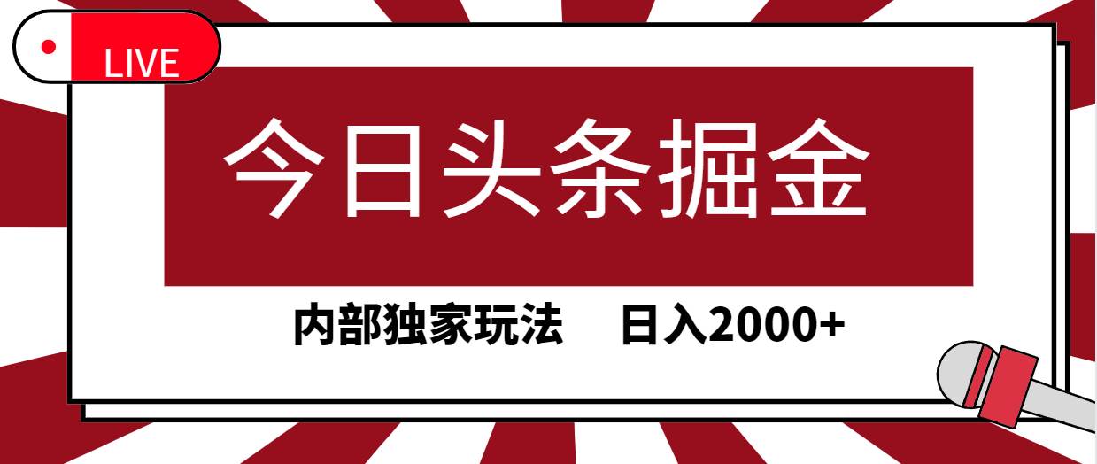 今日头条掘金，30秒一篇文章，内部独家玩法，日入2000+-忘忧资源库