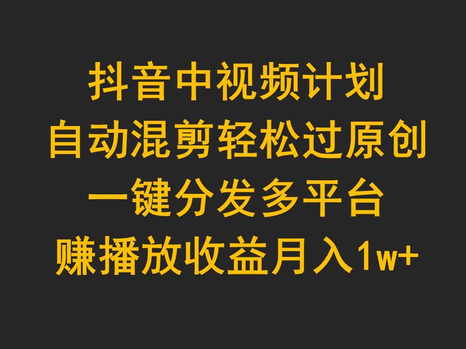 抖音中视频计划，自动混剪轻松过原创，一键分发多平台赚播放收益，月入1w+-忘忧资源库