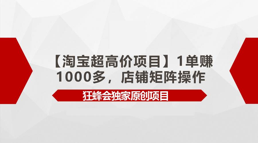 【淘宝超高价项目】1单赚1000多，店铺矩阵操作-忘忧资源库