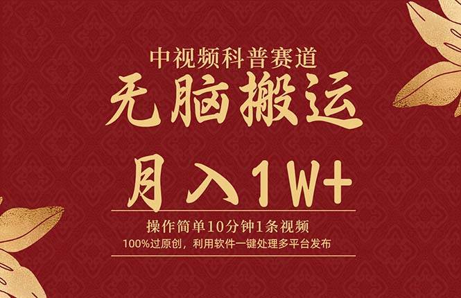 中视频科普赛道，10分钟1条视频，条条爆款，100%过原创，无脑搬运月入1W+-忘忧资源库